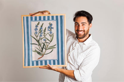 Grandmillennial Stripe Floral Prints, Nancy Meyers-Inspired Art, Botanical Blue Teal Pink Wall Decor