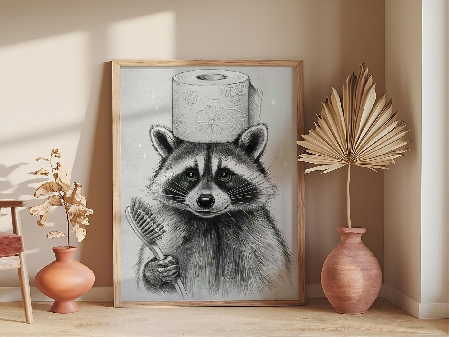 Funny Raccoon Bathroom Prints – Sketch painting Wall Art, bathroom art, bathroom wall decor