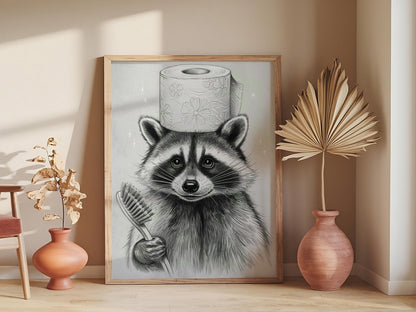 Funny Raccoon Bathroom Prints – Sketch painting Wall Art, bathroom art, bathroom wall decor