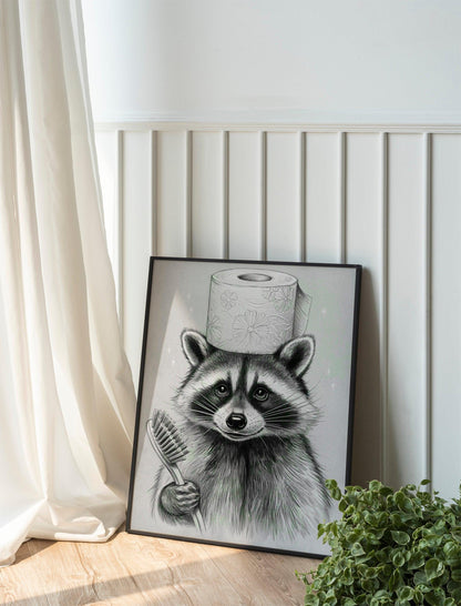 Funny Raccoon Bathroom Prints – Sketch painting Wall Art, bathroom art, bathroom wall decor