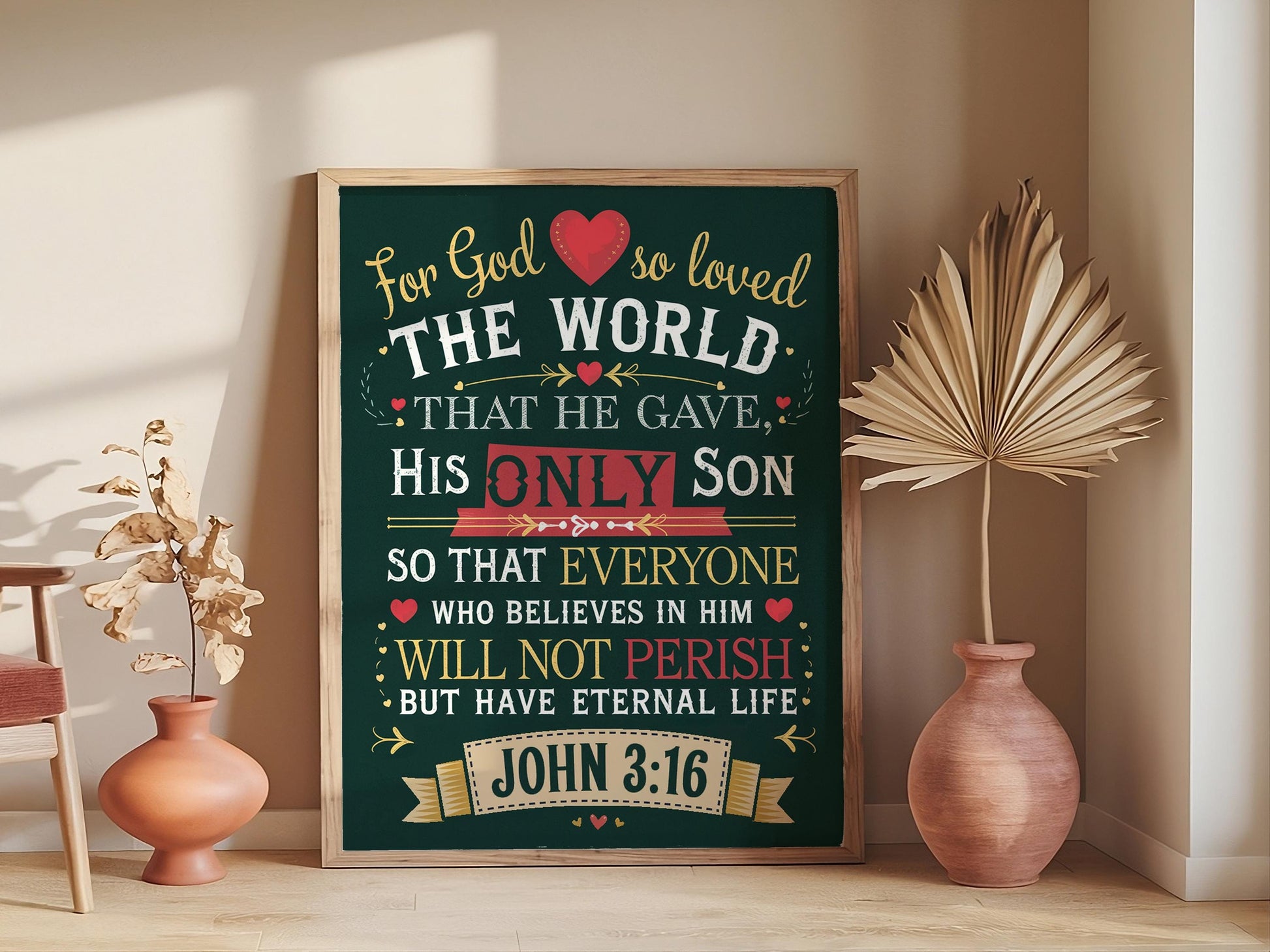 Christian Wall Art with John 3:16 Scripture, Decorative Faith-Inspired Design, Religious Home Decor, Inspirational Bible Verse Artwork