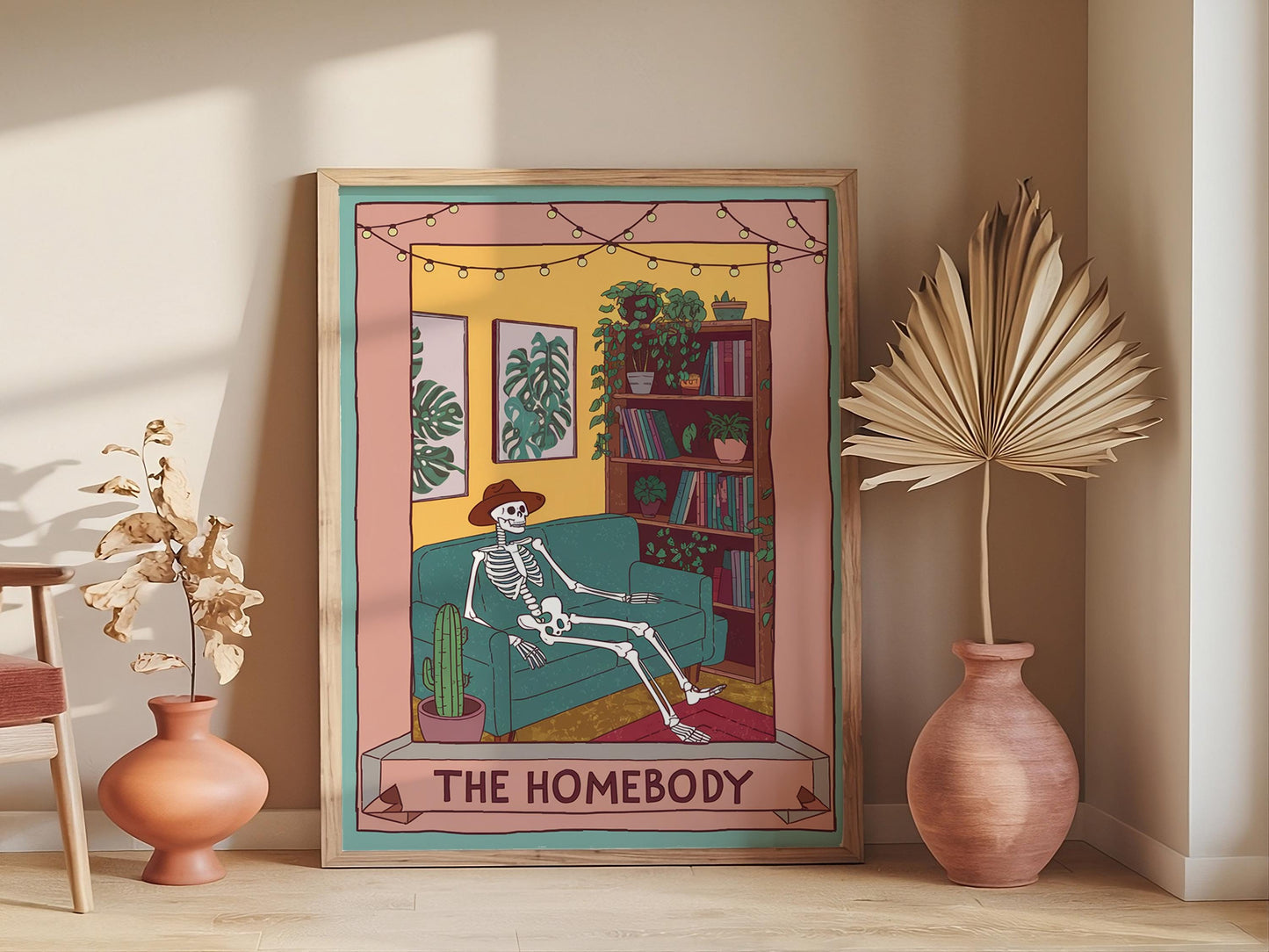 Cute Skeleton Print, Homebody Tarot Card Club Poster, Living Room Decor, Spooky Trendy Wall Art