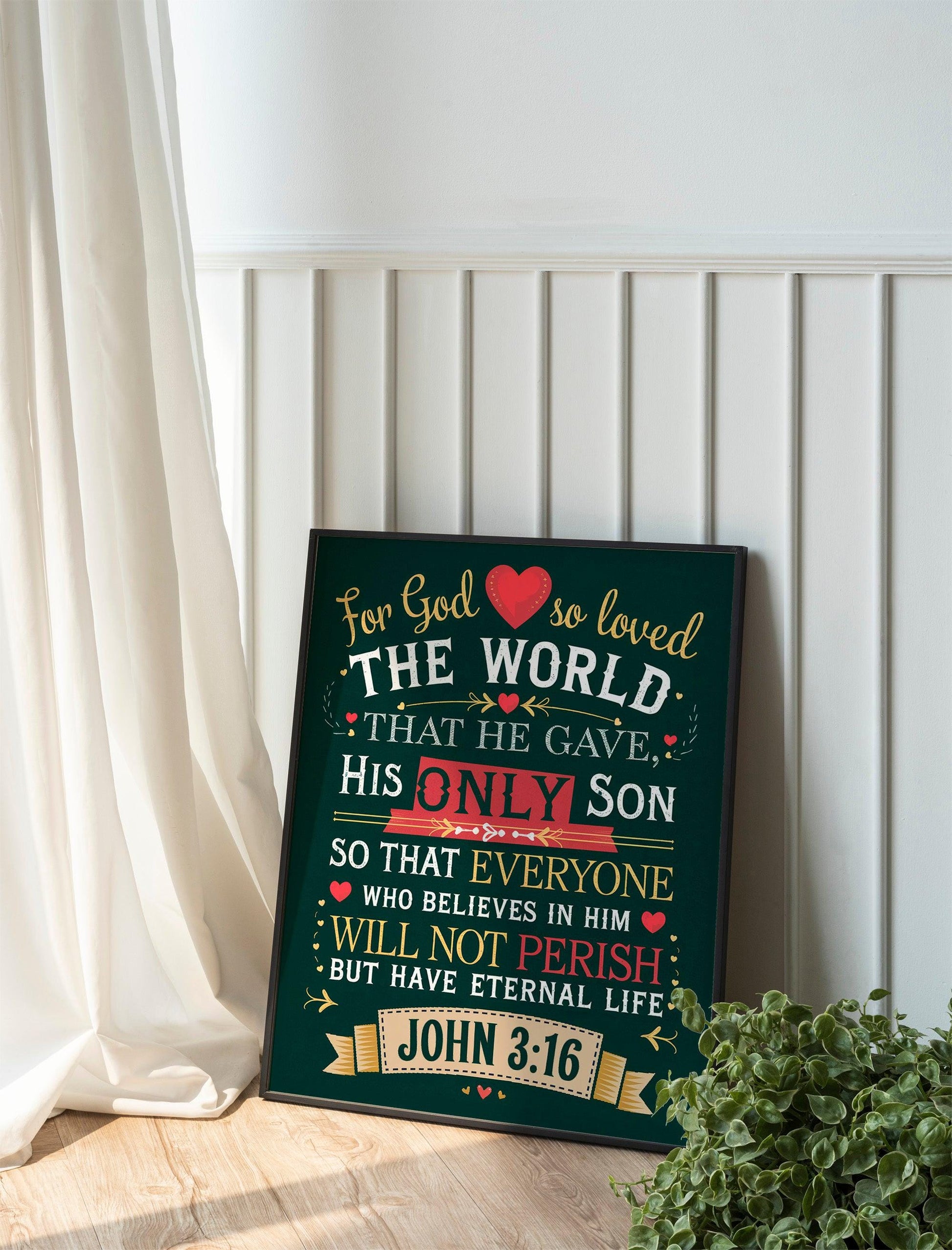 Christian Wall Art with John 3:16 Scripture, Decorative Faith-Inspired Design, Religious Home Decor, Inspirational Bible Verse Artwork
