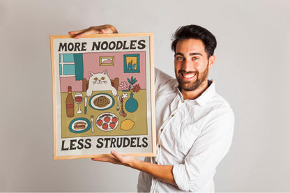 Spaghetti Cat Poster, Retro Diner Print, Italian Kitchen Wall Art, Unique Bistro Pasta Decor