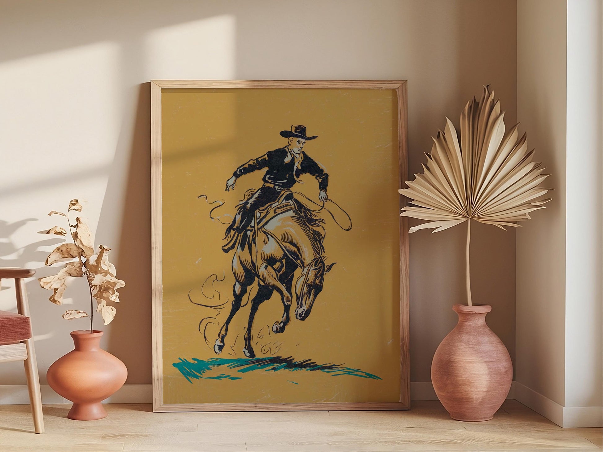 Cowboy Wall Art, Bucking Bronco art, Preppy room décor, Western Room Decor, Modern Eclectic Poster, Boho Wall Art,