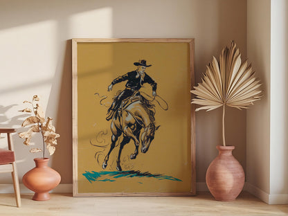 Cowboy Wall Art, Bucking Bronco art, Preppy room décor, Western Room Decor, Modern Eclectic Poster, Boho Wall Art,