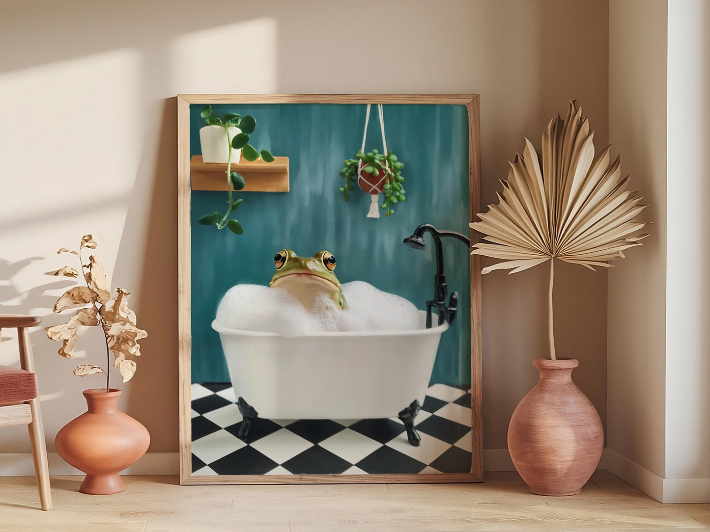 Toad Bathroom Posters Set, HandDrawn Animal Bathroom Art, Bath and Toilet Frog Decor.