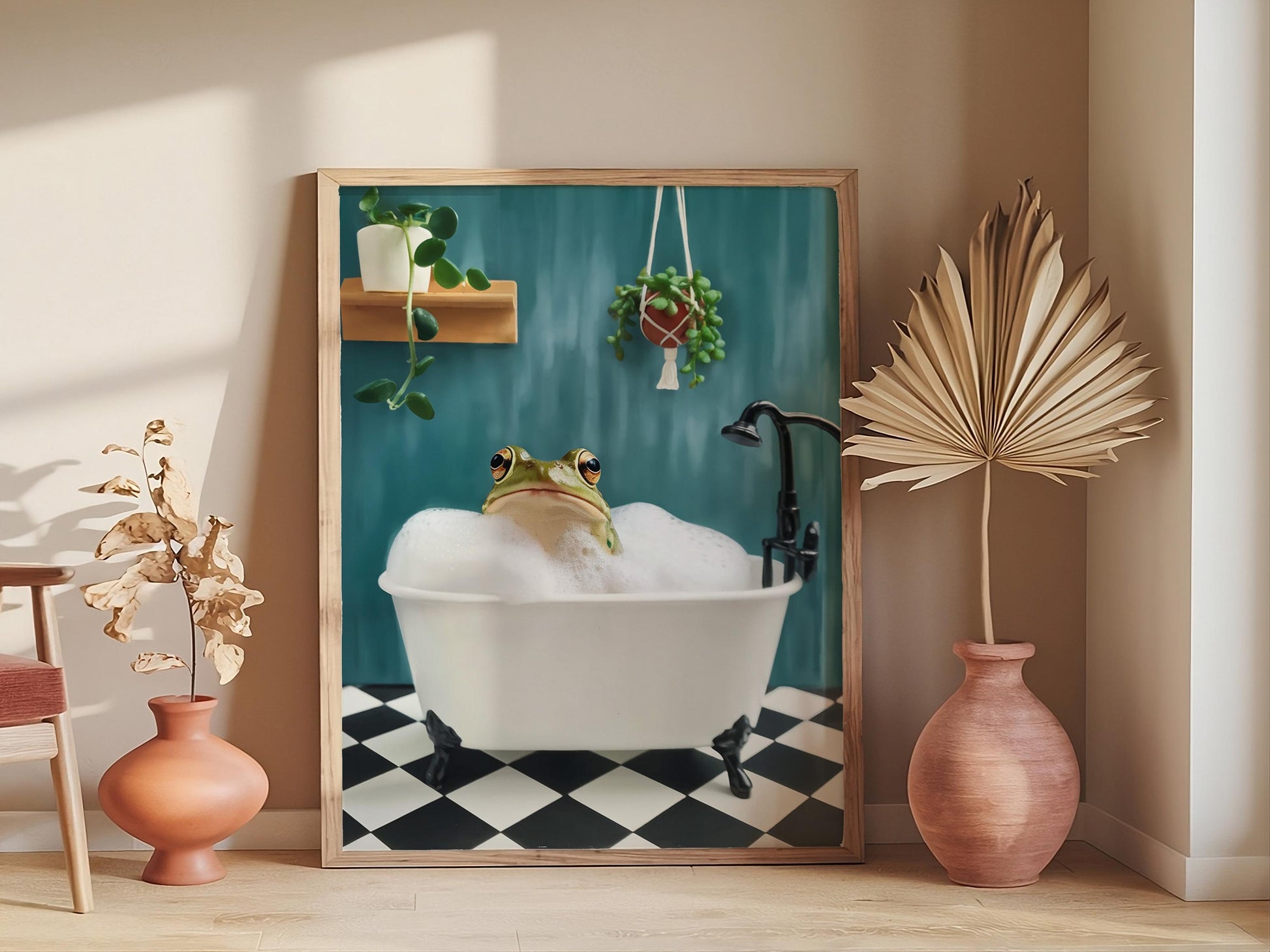 Toad Bathroom Posters Set, HandDrawn Animal Bathroom Art, Bath and Toilet Frog Decor.