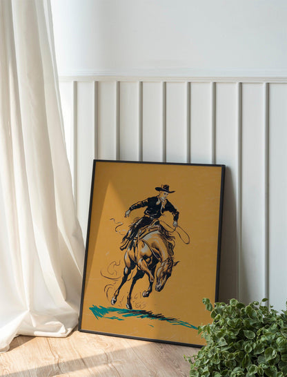 Cowboy Wall Art, Bucking Bronco art, Preppy room décor, Western Room Decor, Modern Eclectic Poster, Boho Wall Art,