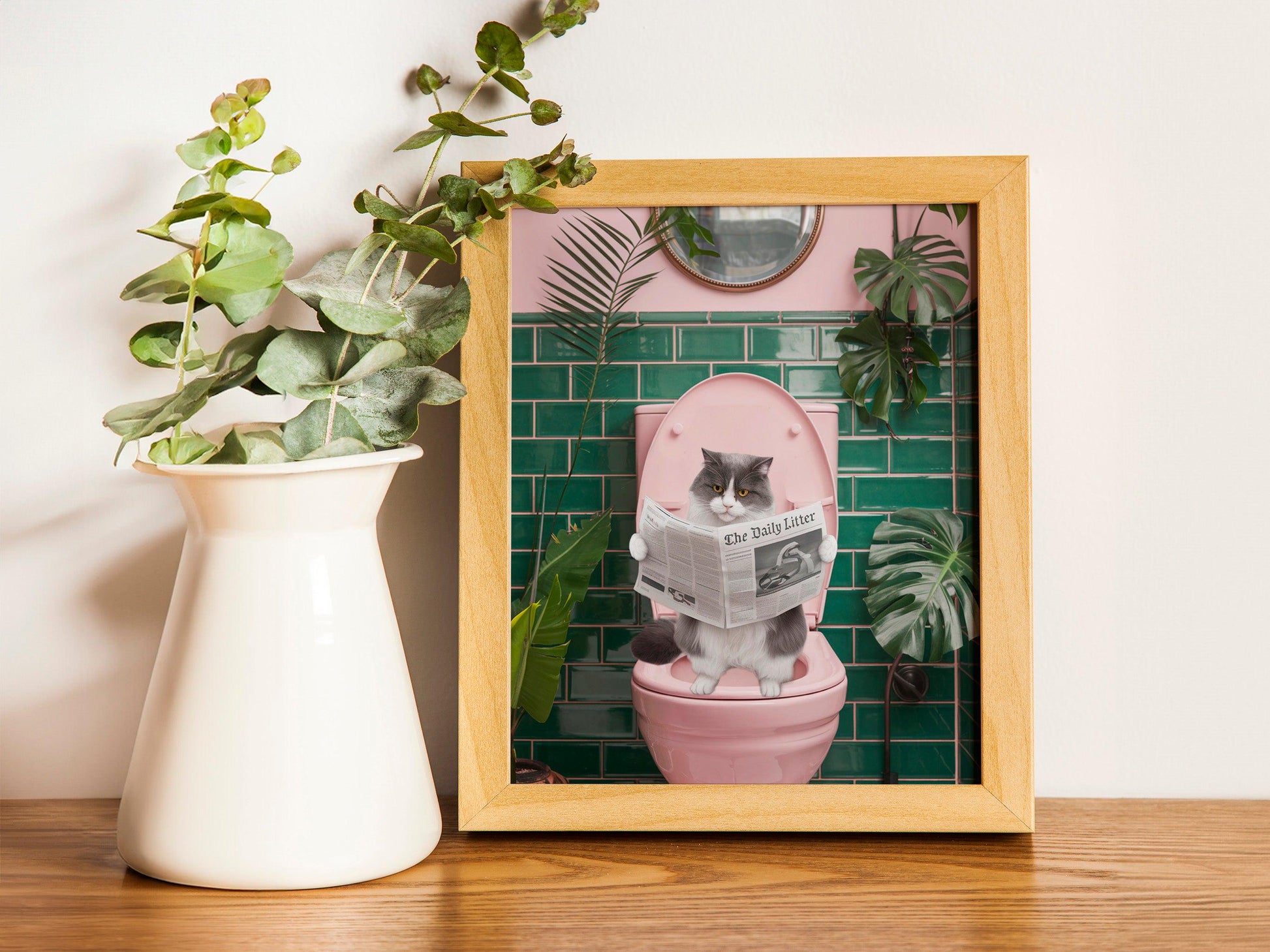 Funny Bathroom Cat Poster, Toilet Humor Wall Decor, Pooping Cat Print for Bathroom or Restroom Art.