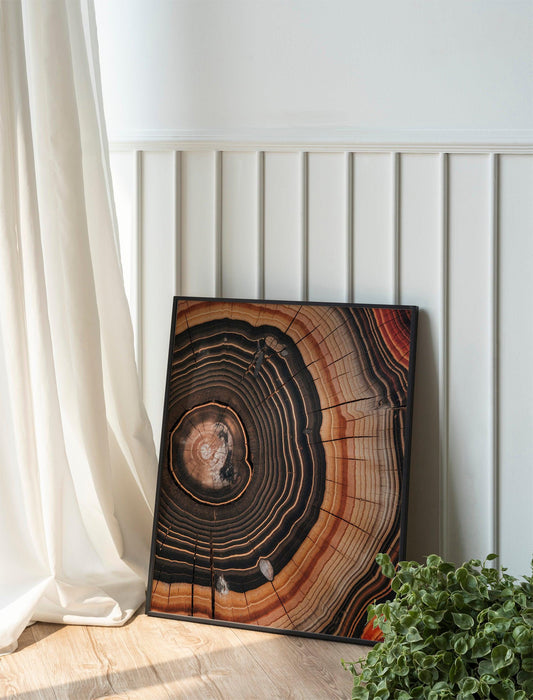 Abstract Tree Ring Art, Framed Modern Tree Decor, Minimalist Colorful Farmhouse Wall Art, Living Room Canvas