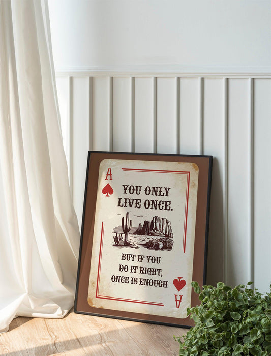 Western Ace of Hearts Poster, Cowboy Landscape Art, Vintage Playing Card Decor for Home