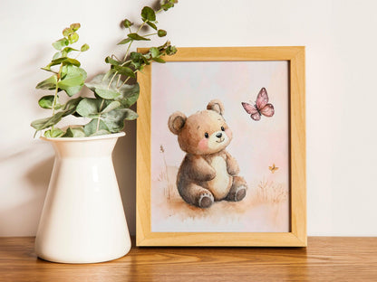 Botanical Bunny Nursery Prints, Baby Girl Room Art, Pink Bedroom Decor, Whimsical Wall Art for Kids Set of three