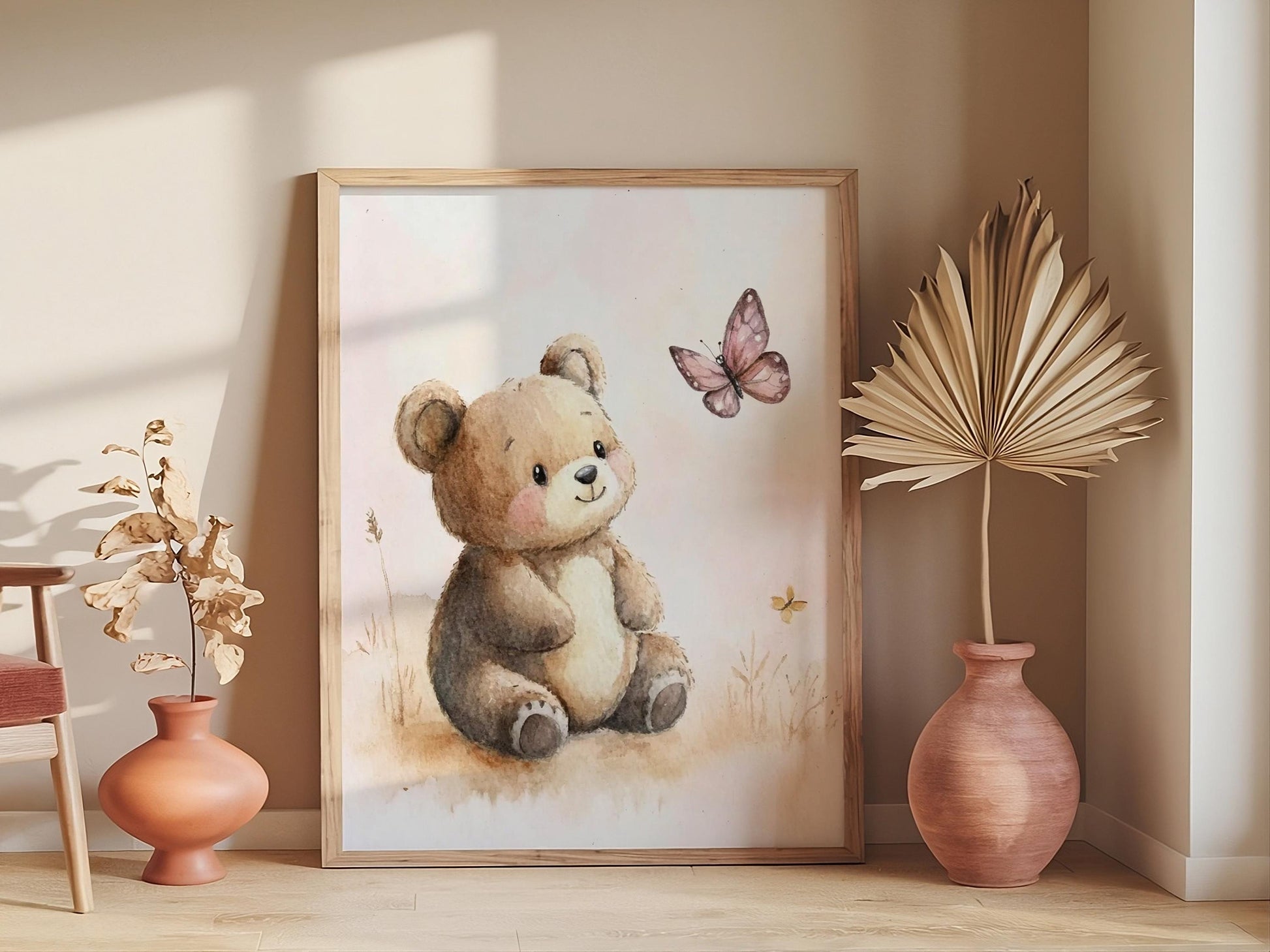 Botanical Bunny Nursery Prints, Baby Girl Room Art, Pink Bedroom Decor, Whimsical Wall Art for Kids Set of three