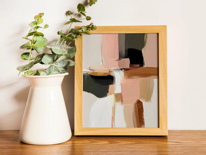 Japandi Abstract Canvas Art, Neutral Blush Pink and Gold Decor, Minimalist Contemporary Wabi-Sabi Print