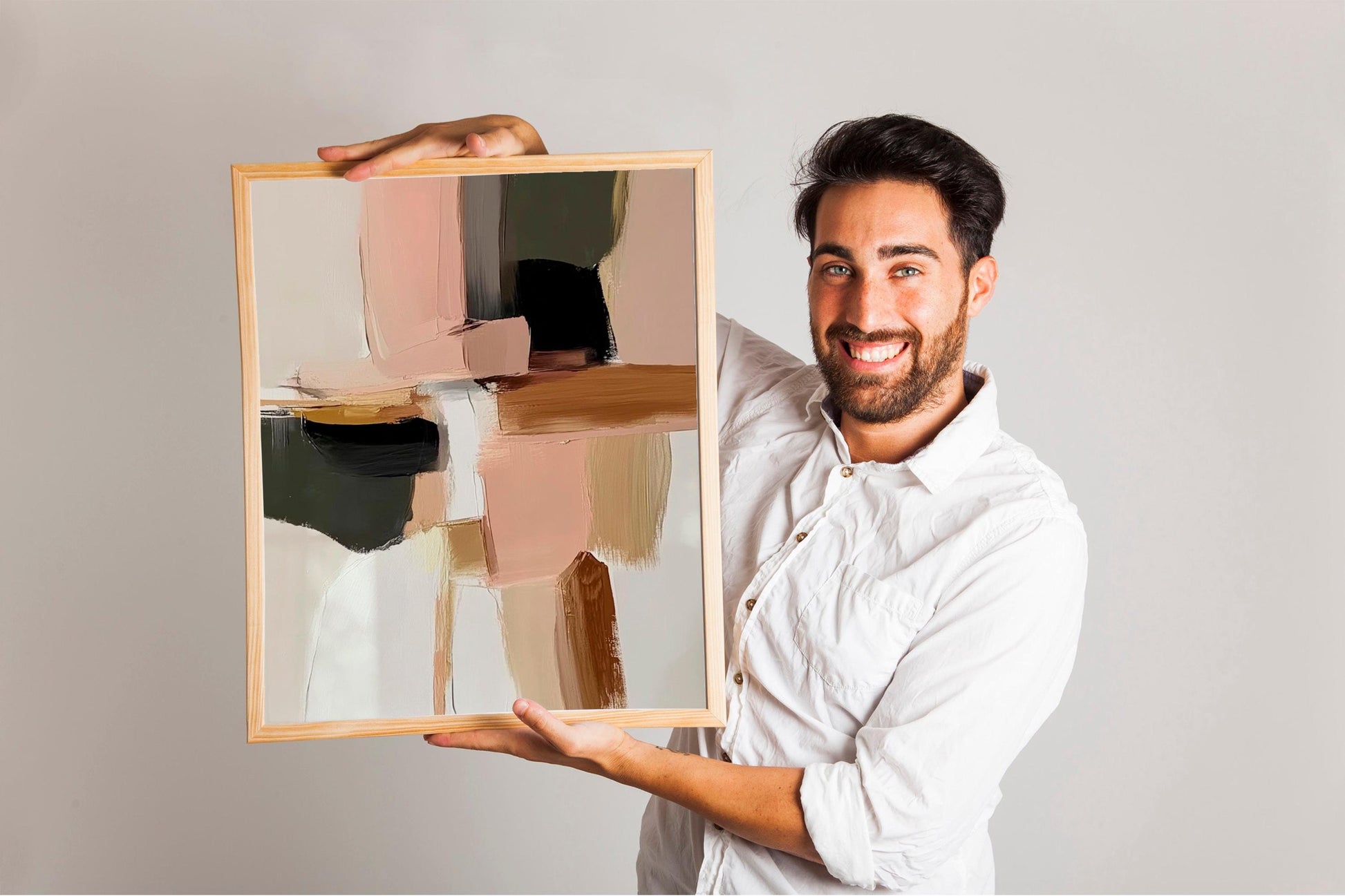 Japandi Abstract Canvas Art, Neutral Blush Pink and Gold Decor, Minimalist Contemporary Wabi-Sabi Print