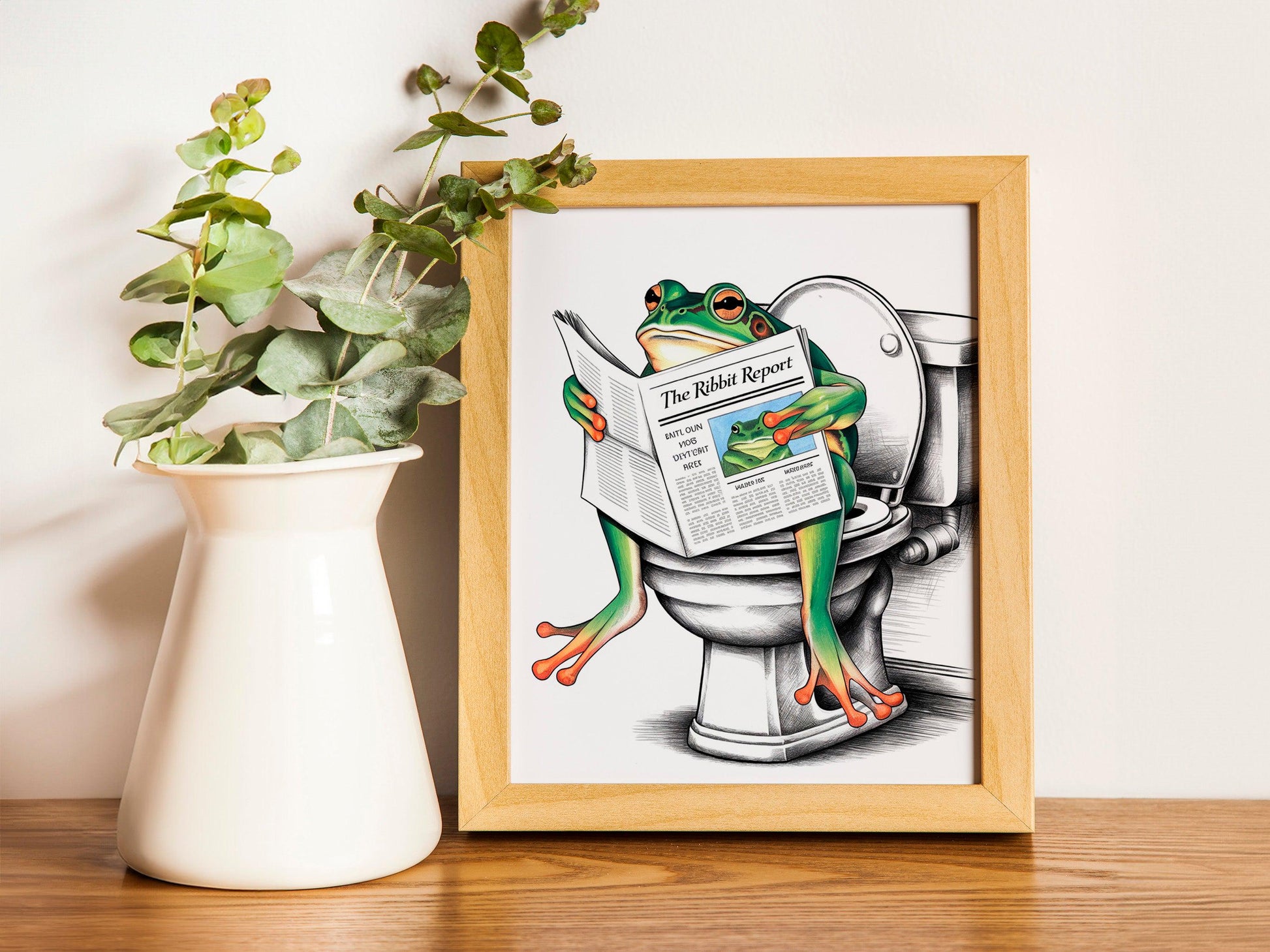 Frog on Toilet Poster, Retro Bathroom Art, Funny Digital Download Decor for Restrooms