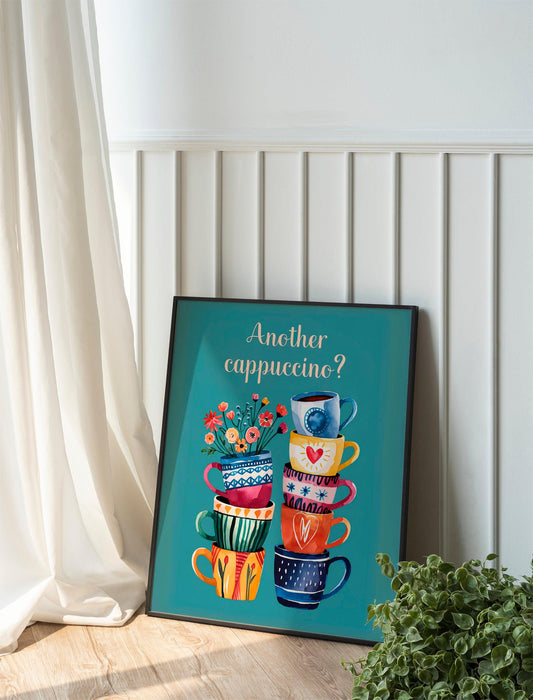 Coffee Cups Colorful Poster, Kitchen Wall Art for Coffee Lovers, Office Digital Home Decor