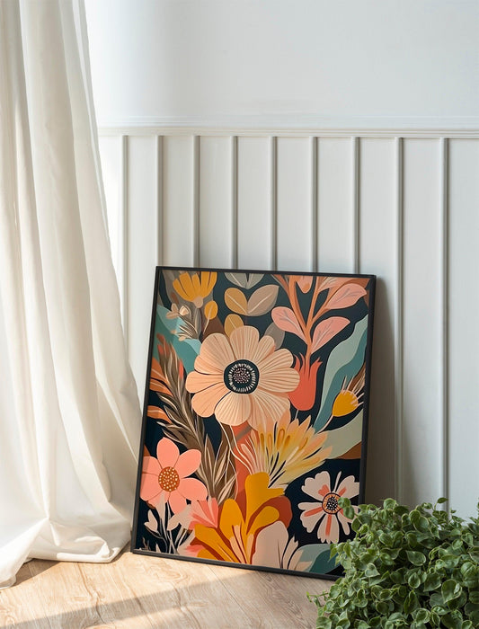 Mid-Century Boho Flowers Prints, modern Decorative Floral Art, Living Room Wall Decor for Home