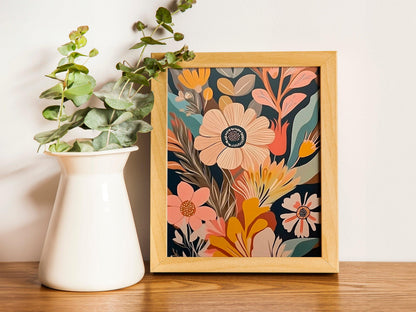 Mid-Century Boho Flowers Prints, modern Decorative Floral Art, Living Room Wall Decor for Home