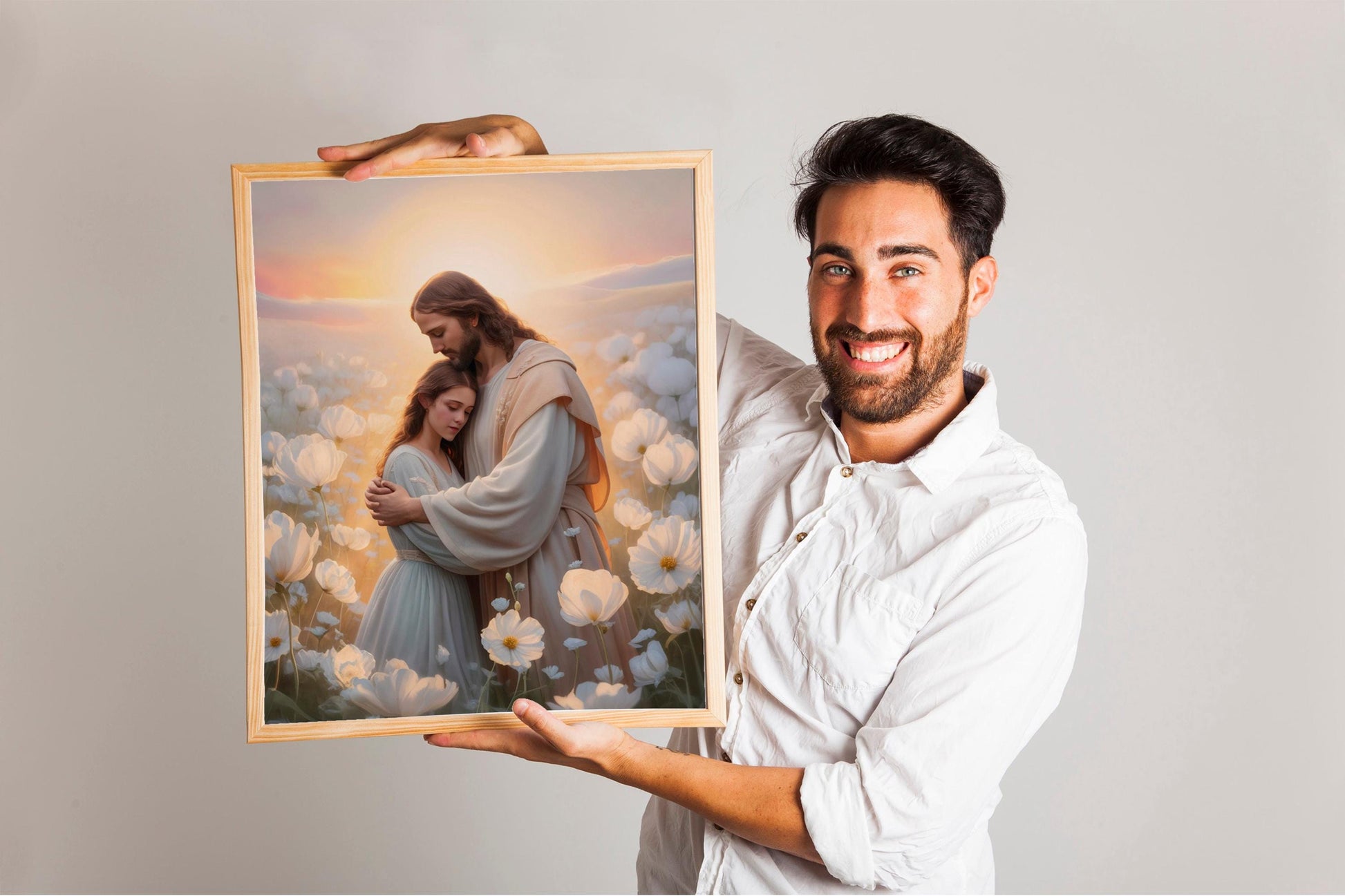 Jesus Hugging Girl Art, Christian Painting, His Love LDS Art, Bible Quote Prints, Woman with Jesus Wall Art