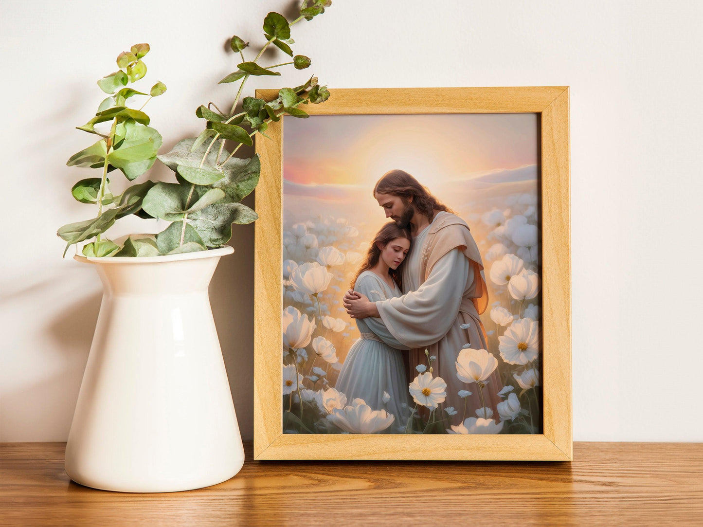 Jesus Hugging Girl Art, Christian Painting, His Love LDS Art, Bible Quote Prints, Woman with Jesus Wall Art