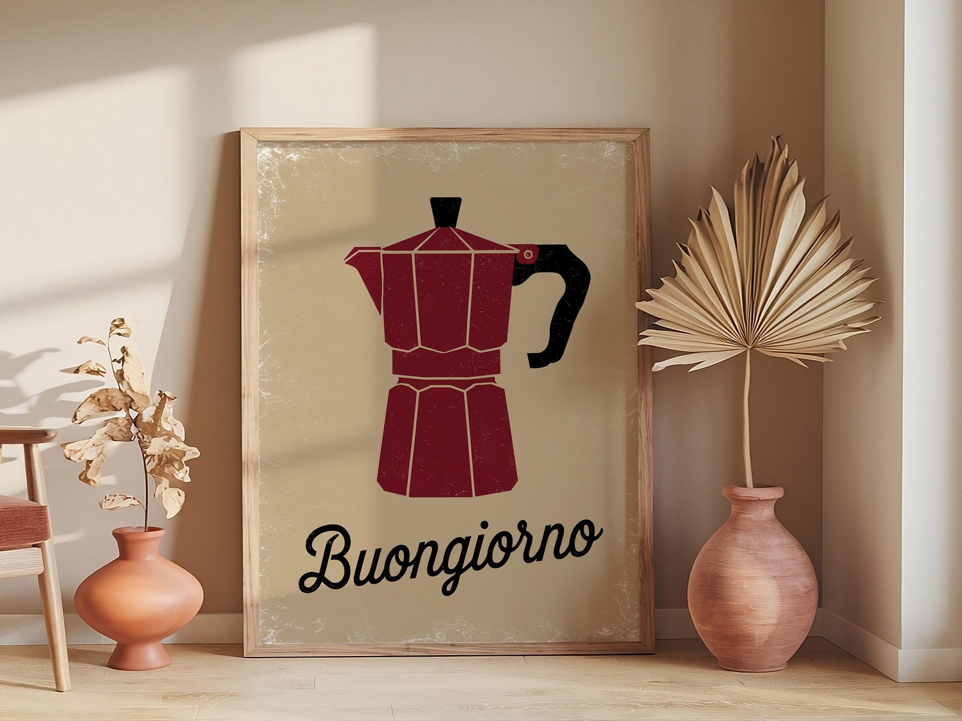 Handdrawn Moka Pot Wall Art, Joyful Coffee Maker Print, Espresso Lover's Poster, Printable Blue Kitchen Decor for Coffee Enthusiasts