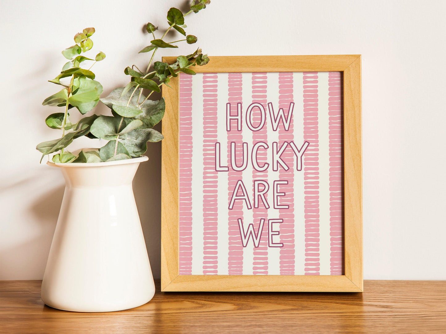 How Lucky Are We Quote Print, Trendy Green Stripe Poster, Positive Affirmation Aesthetic Home Art