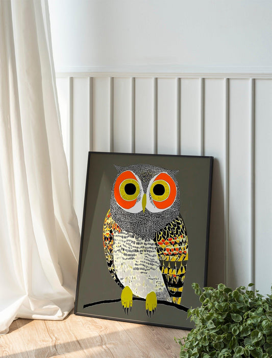 Golden Owl Art Print, Whimsical Home Decor for Living Room, Kitchen, Entryway, Housewarming or Christmas Gift