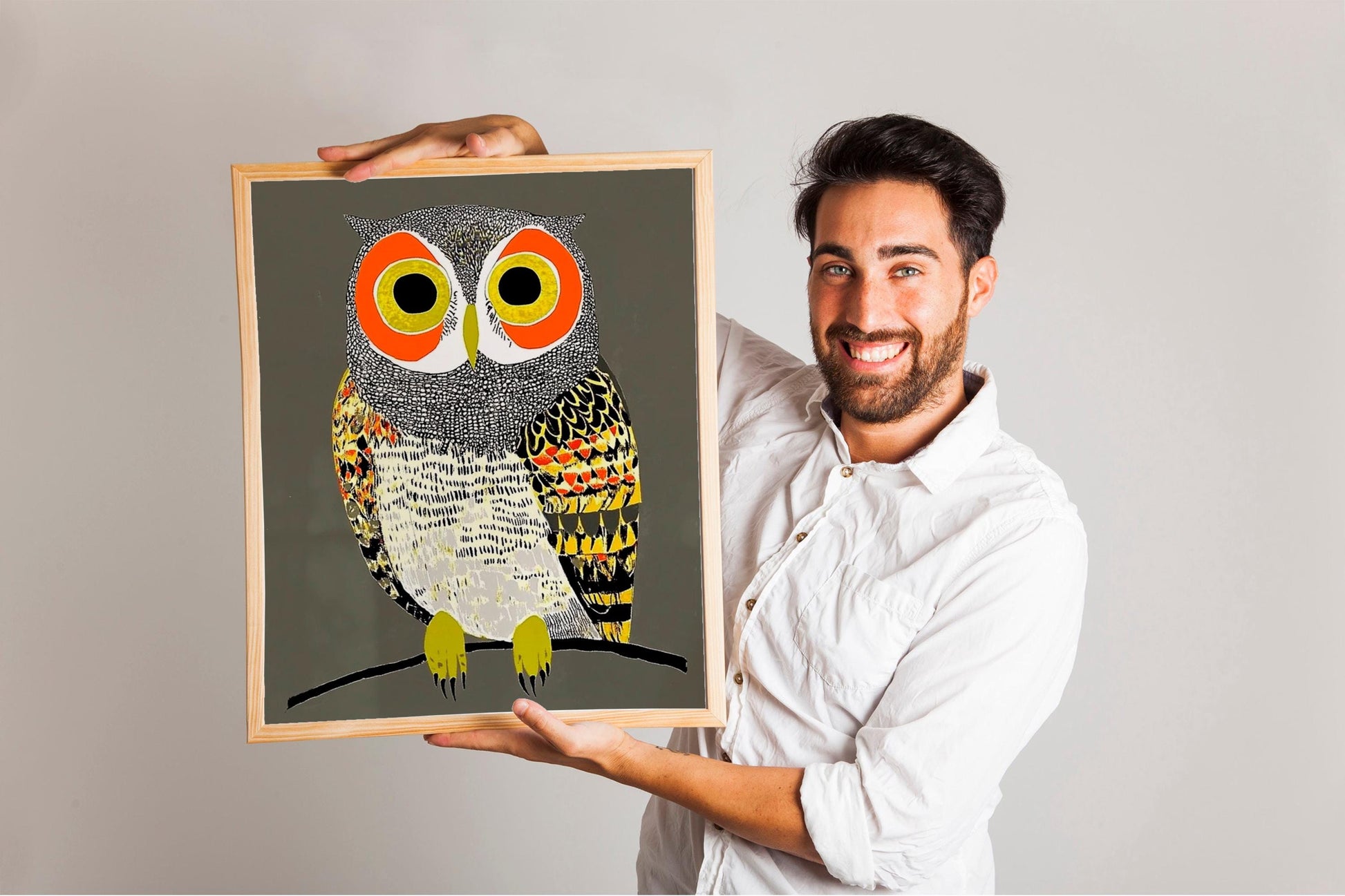 Golden Owl Art Print, Whimsical Home Decor for Living Room, Kitchen, Entryway, Housewarming or Christmas Gift
