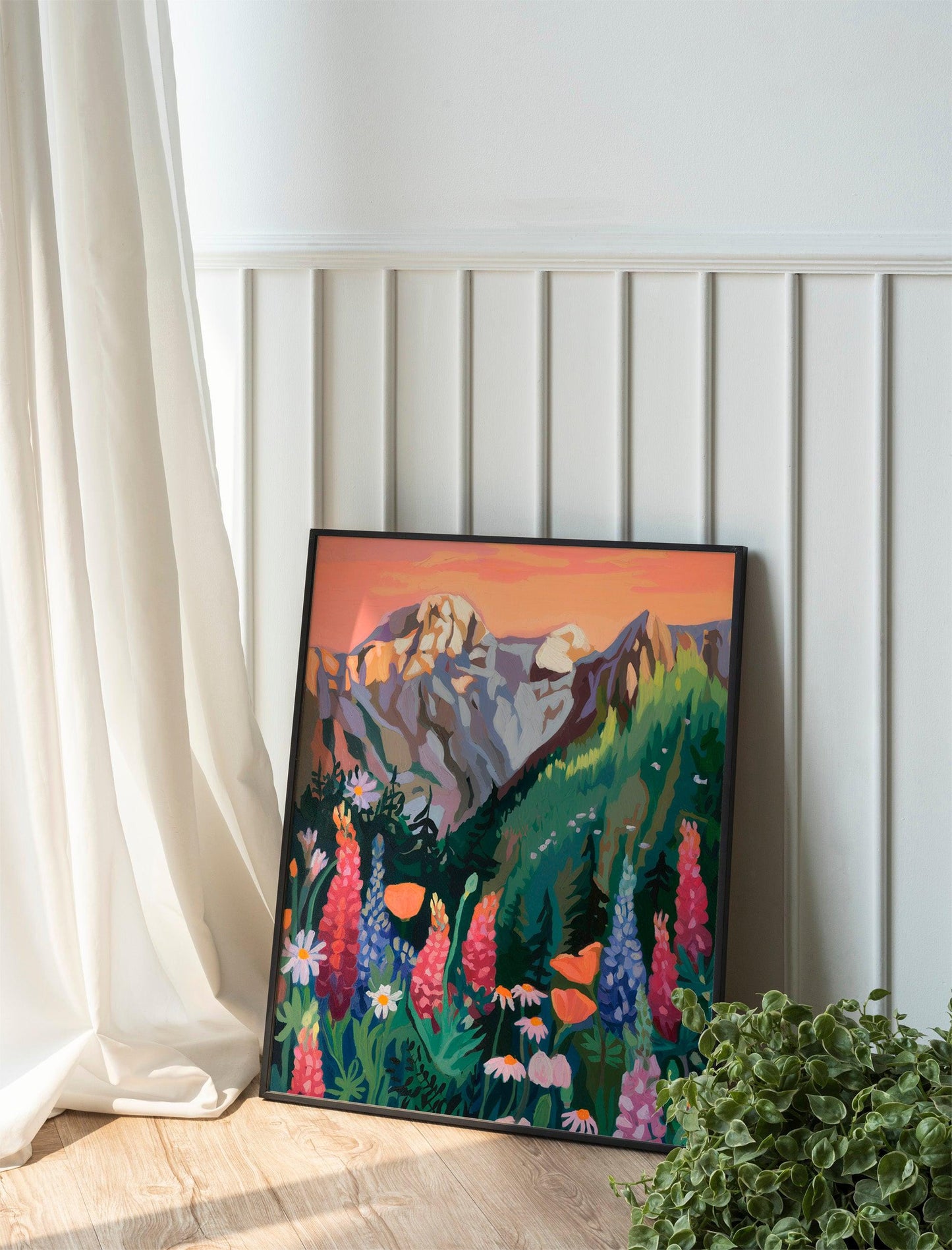 Boho Daisy Prints, Earth Tone Sunset Landscapes, Digital Download Wildflower Art Prints