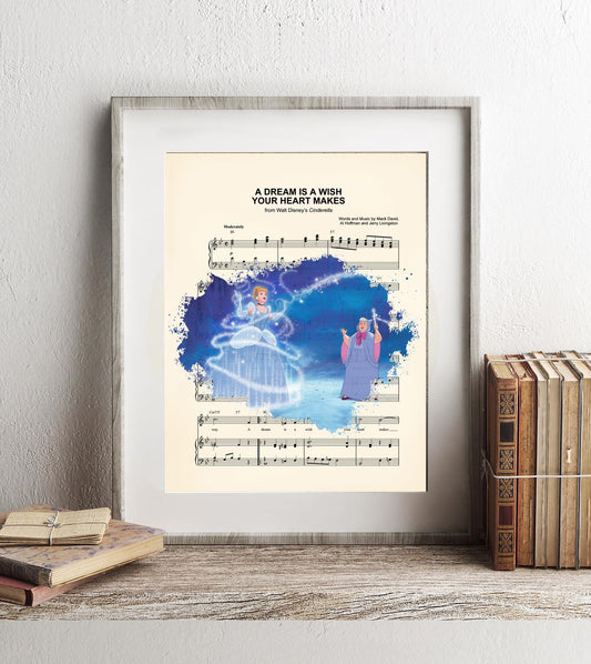 Cinderella & Fairy Godmother Splatter Sheet Music Art Print