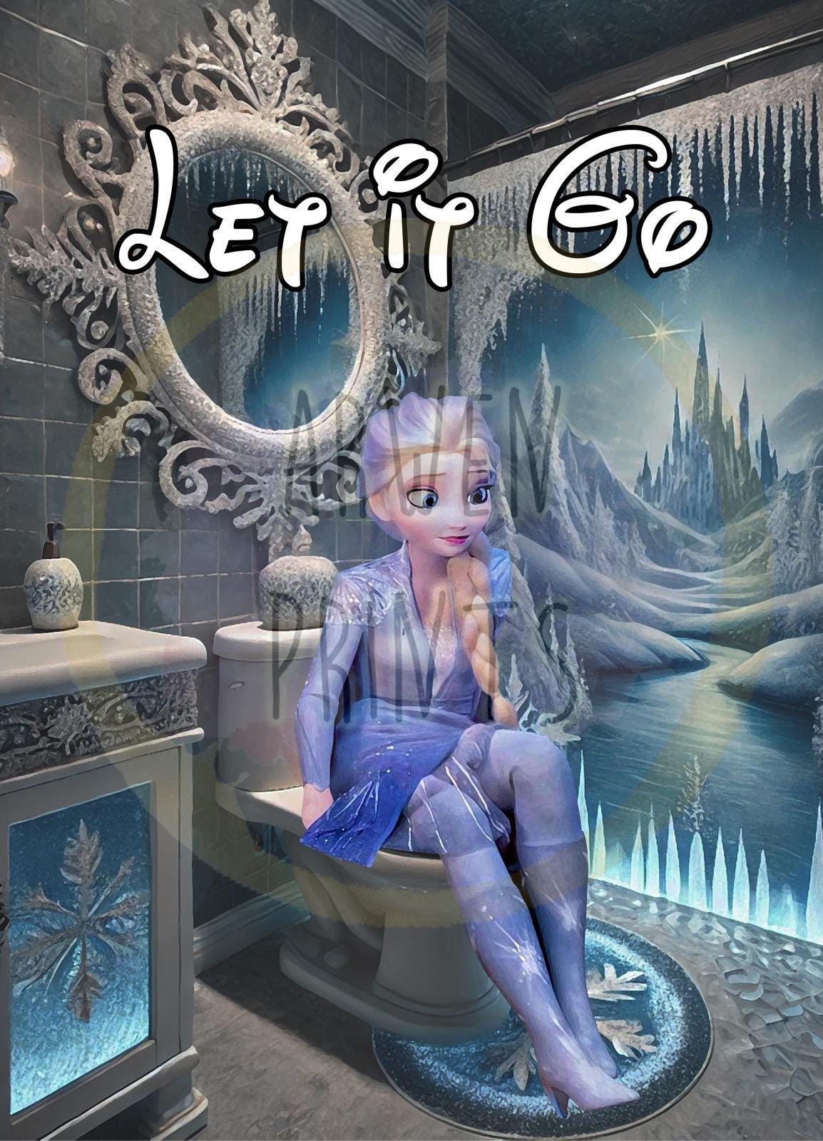 Frozen Elsa on Toilet Let It Go Art Print, Elsa Bathroom Art, Funny Bathroom Print, Funny Bathroom Decor, Frozen Bathroom Wall Art, Elsa Art