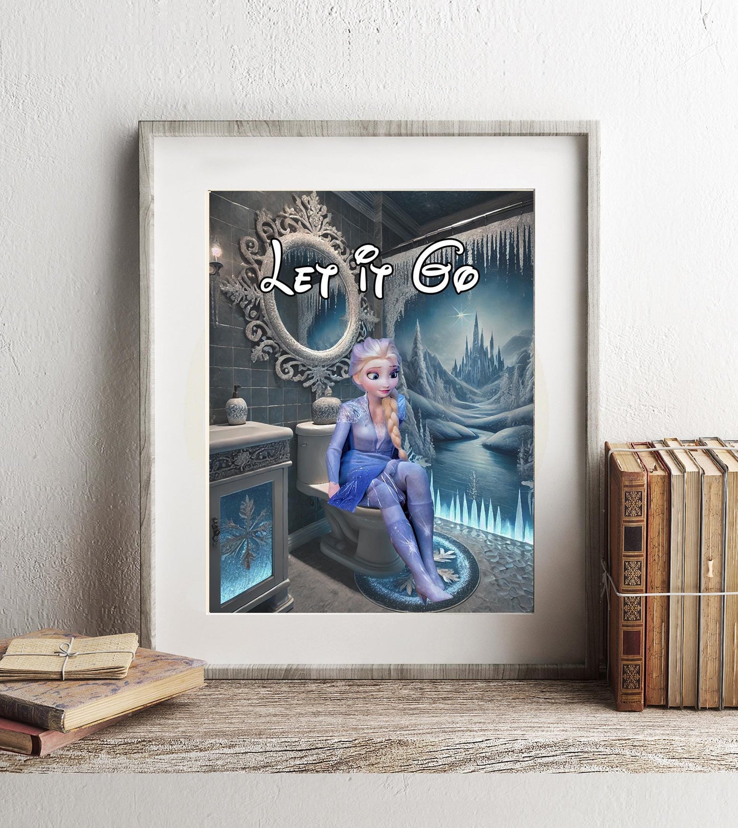 Frozen Elsa on Toilet Let It Go Art Print, Elsa Bathroom Art, Funny Bathroom Print, Funny Bathroom Decor, Frozen Bathroom Wall Art, Elsa Art
