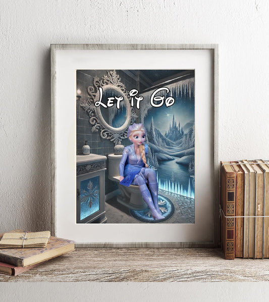 Frozen Elsa on Toilet Let It Go Art Print, Elsa Bathroom Art, Funny Bathroom Print, Funny Bathroom Decor, Frozen Bathroom Wall Art, Elsa Art