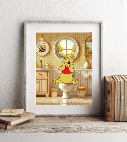Winnie the Pooh on Toilet Bathroom Art Print, Pooh Bathroom Art, Cute Bathroom Print, Funny Bathroom Decor, Pooh Bear Bathroom Wall Art