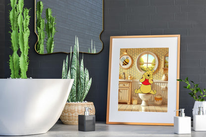Winnie the Pooh on Toilet Bathroom Art Print, Pooh Bathroom Art, Cute Bathroom Print, Funny Bathroom Decor, Pooh Bear Bathroom Wall Art