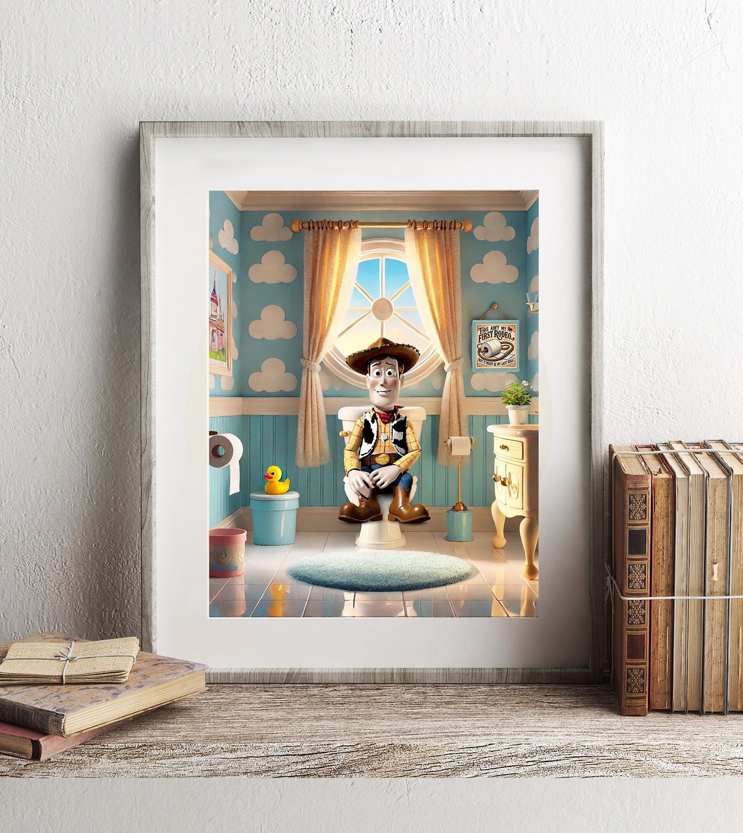 Toy Story Woody on Toilet Bathroom Art Print, Toy Story Bathroom Art, Funny Bathroom Print, Disney Bathroom Wall Art, Disney Bathroom Decor