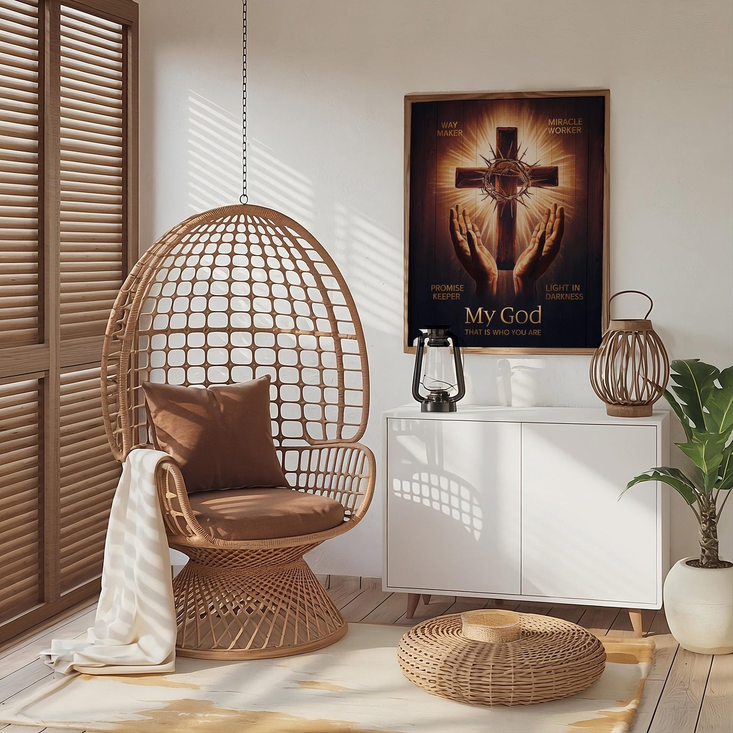Way Maker Lyrics Wall Art - Inspirational Christian Artwork with Hands Shining Against a Dark Backdrop, Spiritual Home Decor to Enhance Any