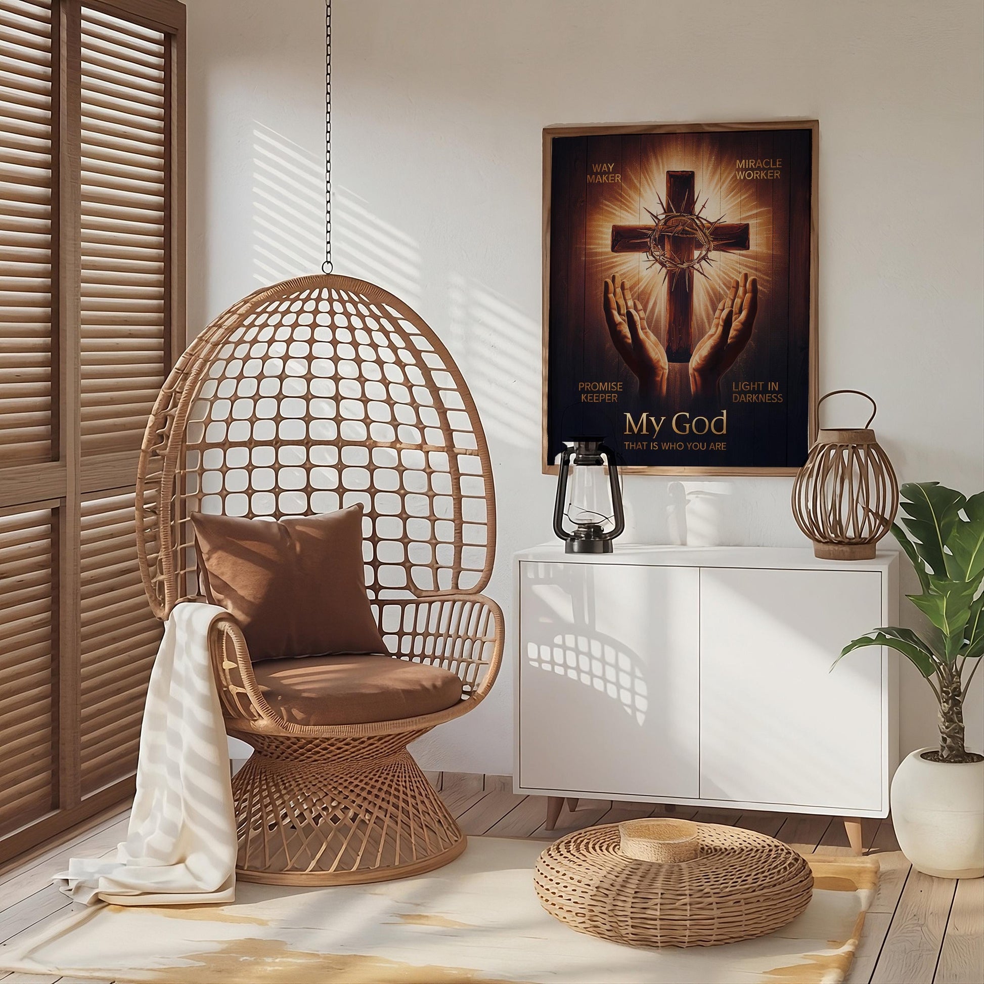 Way Maker Lyrics Wall Art - Inspirational Christian Artwork with Hands Shining Against a Dark Backdrop, Spiritual Home Decor to Enhance Any