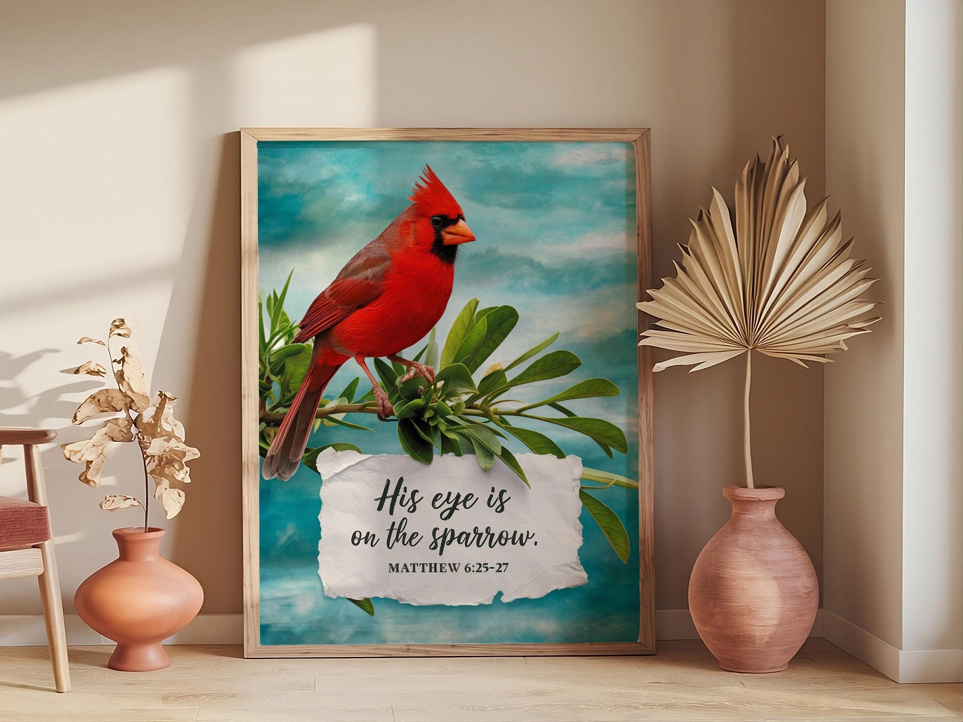 His Eye Is on the Sparrow Christian Wall Art, Inspirational Painting with Bible Verse, Faith-Inspired Home Decor, Uplifting Religious
