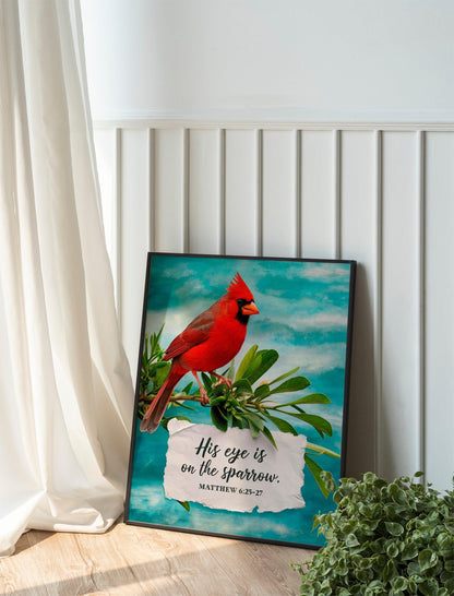 His Eye Is on the Sparrow Christian Wall Art, Inspirational Painting with Bible Verse, Faith-Inspired Home Decor, Uplifting Religious