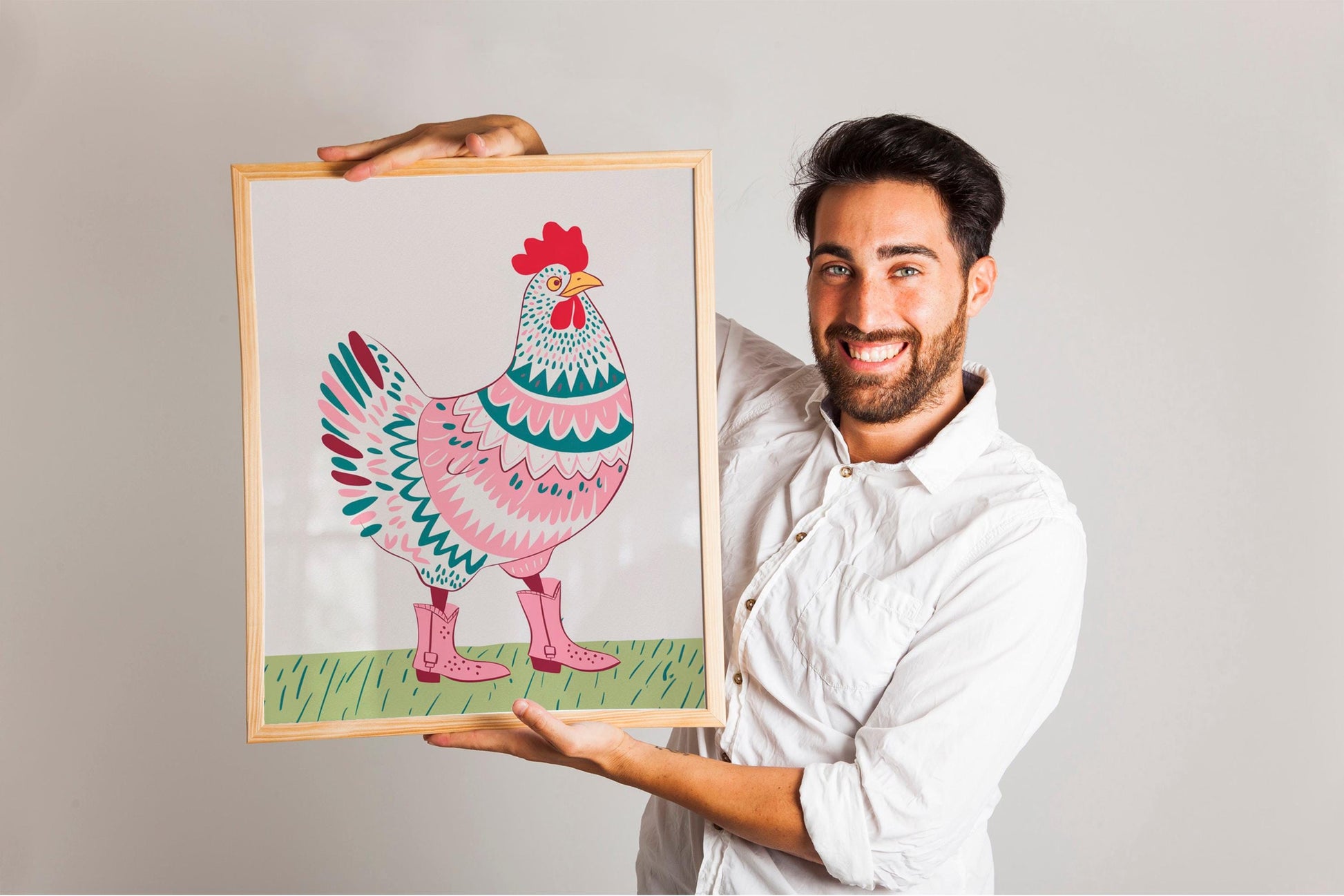 Preppy room Chicken Pop Art Poster, Funny Animal Illustration, Home Trendy Digital Download for Wall Decor