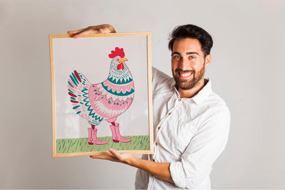 Preppy room Chicken Pop Art Poster, Funny Animal Illustration, Home Trendy Digital Download for Wall Decor