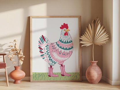 Preppy room Chicken Pop Art Poster, Funny Animal Illustration, Home Trendy Digital Download for Wall Decor