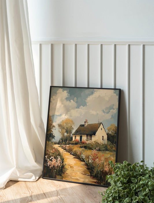 English Countryside Landscape Poster, Rustic Cottage Wall Art, Vintage Farmhouse Fine Decor