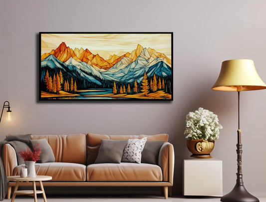 Abstract Mountain Wall Art, Wooden Texture Canvas Print, Large Wall Decor for Living Room, Modern Mountain Artwork, Wood Wall Art Design