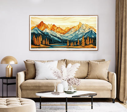 Abstract Mountain Wall Art, Wooden Texture Canvas Print, Large Wall Decor for Living Room, Modern Mountain Artwork, Wood Wall Art Design