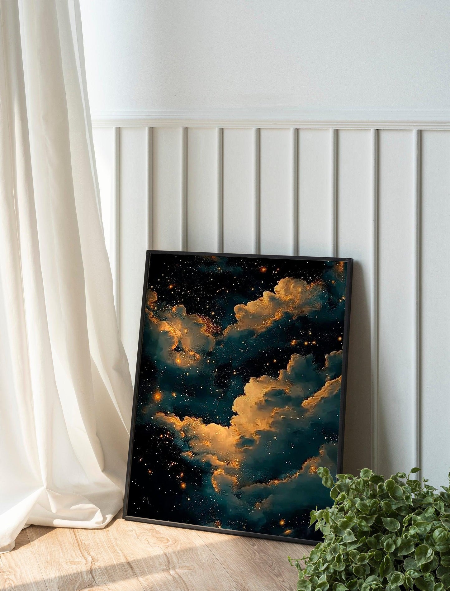Celestial Maximalist Night Art, Gothic Oil Painting, Abstract Starry Sky Wall Decor Print