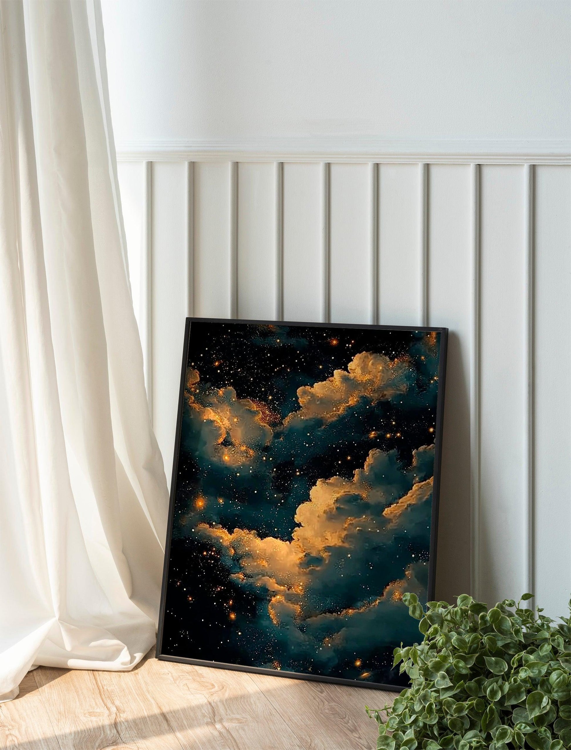 Celestial Maximalist Night Art, Gothic Oil Painting, Abstract Starry Sky Wall Decor Print